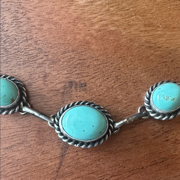 Navajo Augustine Largo Kingman Turquoise Sterling Silver Choker Necklace - Picture 3 of 5